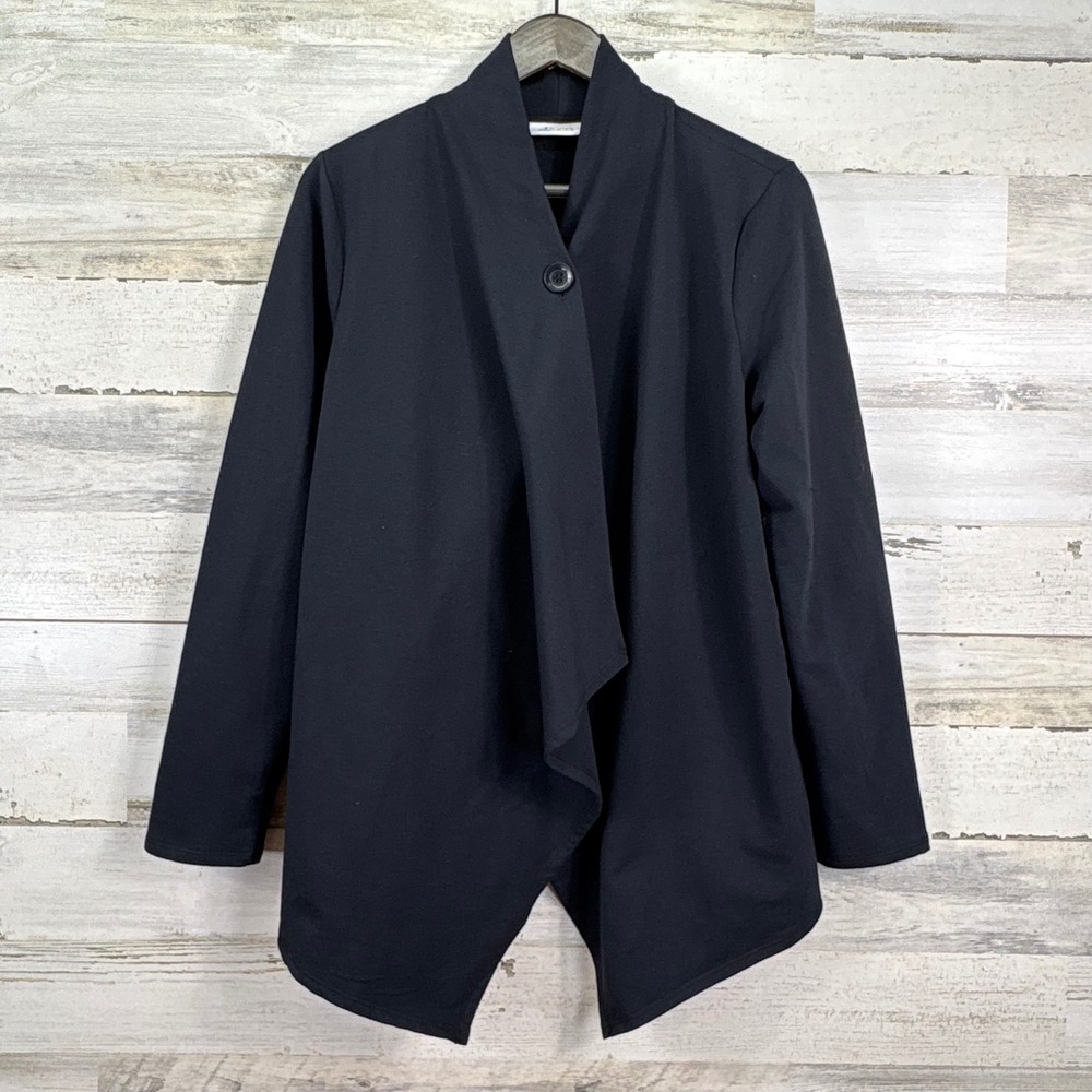 d&co Womens Black 1 Button Soft Cardigan Cascade Sweatshirt Jacket Size‎ S